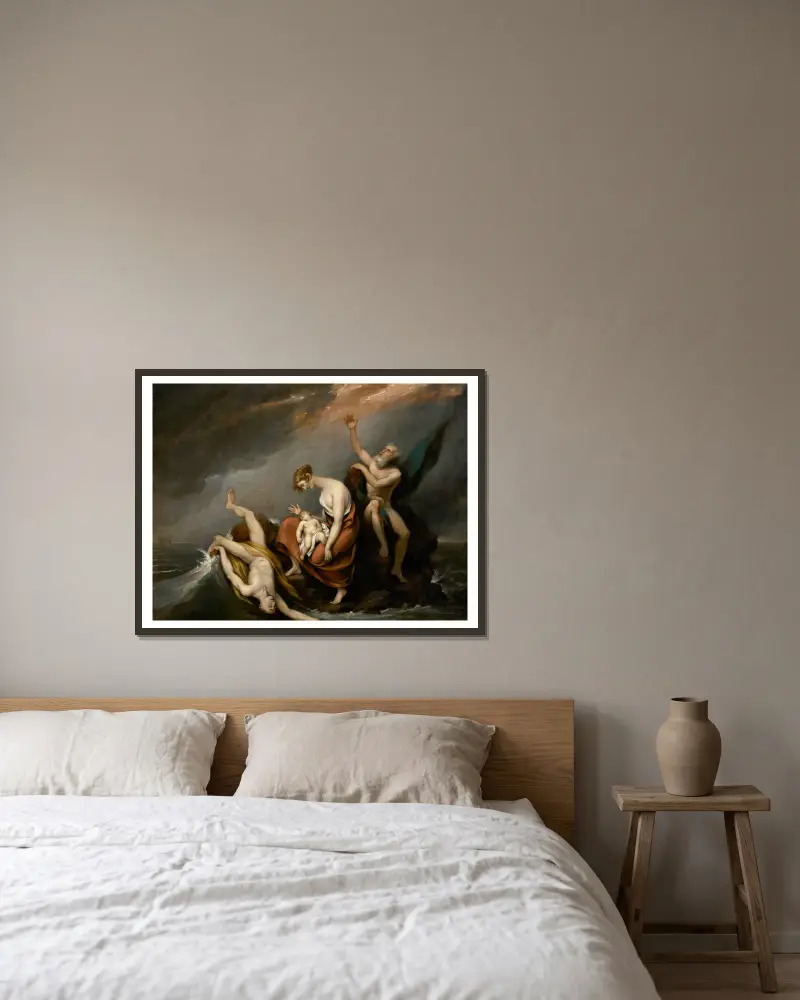 Den sista familjen som omkom i syndafloden (Första Moseboken 7:4–24) av John Trumbull inramad på en vägg