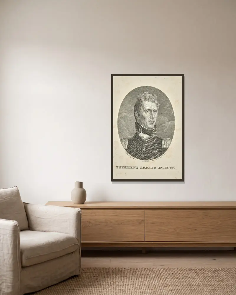 President Andrew Jackson av John Vanderlyn inramad på en vägg