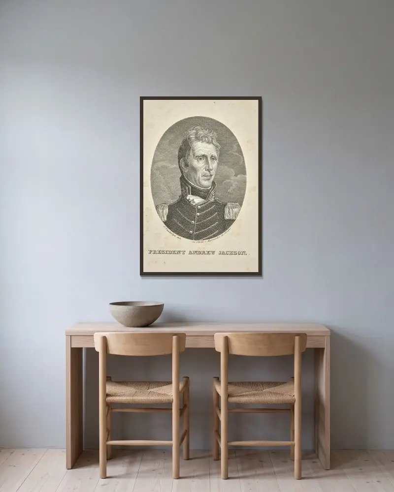 President Andrew Jackson av John Vanderlyn inramad på en vägg