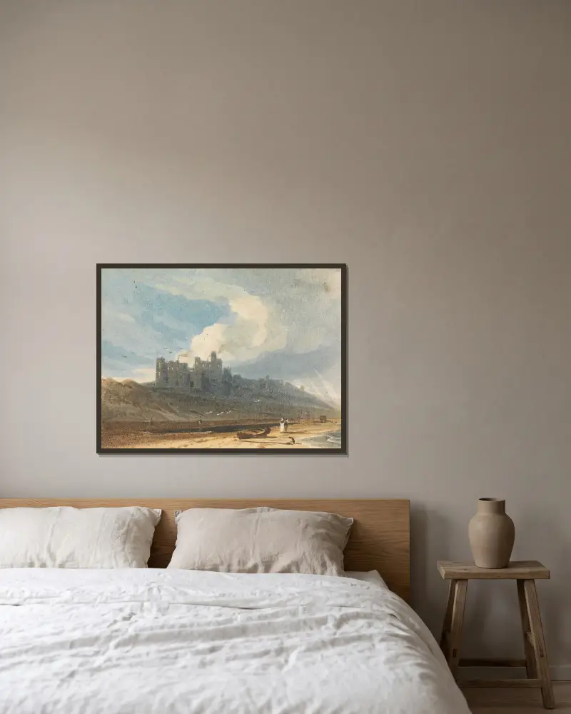 Bamburgh Castle, Northumberland von John Varley gerahmt an einer Wand