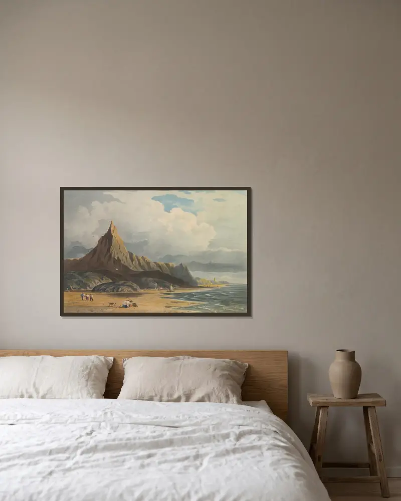 Figuren am Strand von Barmouth, Nordwales von John Varley gerahmt an einer Wand