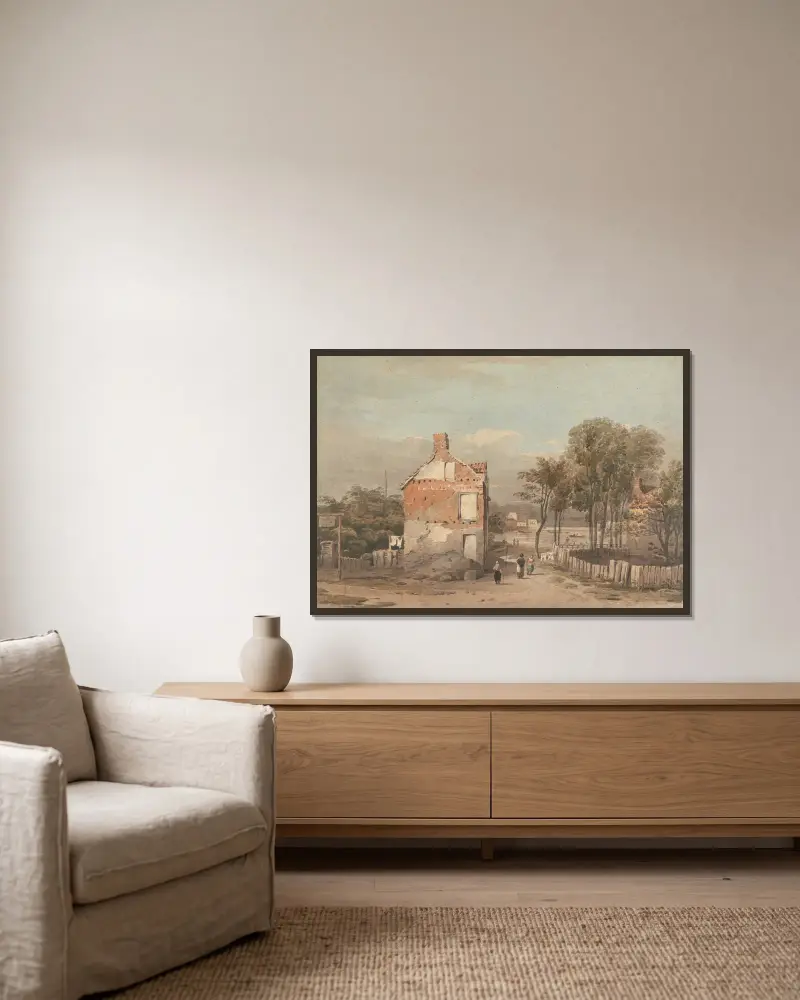 Themsen nära fängelset Millbank, London av John Varley inramad på en vägg