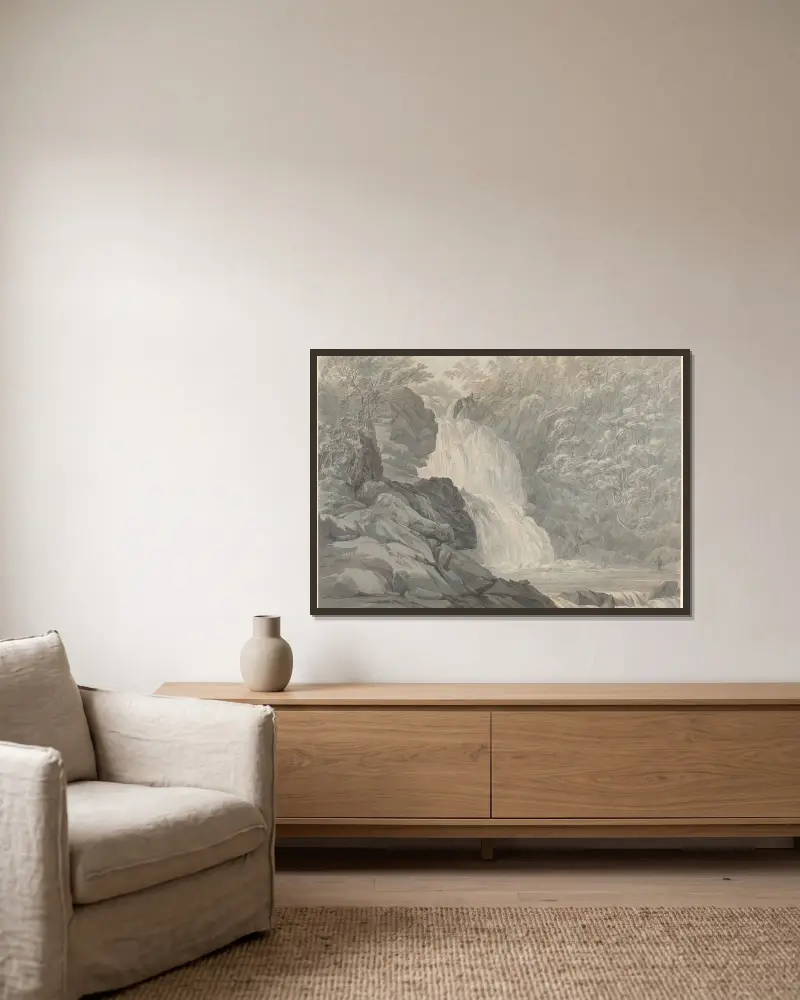 Mawddach-Wasserfälle bei Dolgelly von John Webber gerahmt an einer Wand