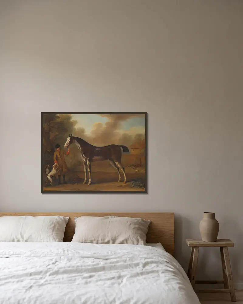 Ein Fuchs mit Jäger und zwei Hunden von John Wootton gerahmt an einer Wand