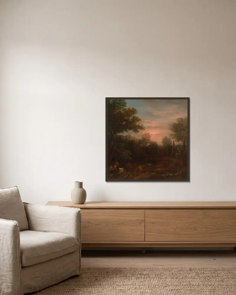Klassische Landschaft: Abend von John Wootton gerahmt an einer Wand