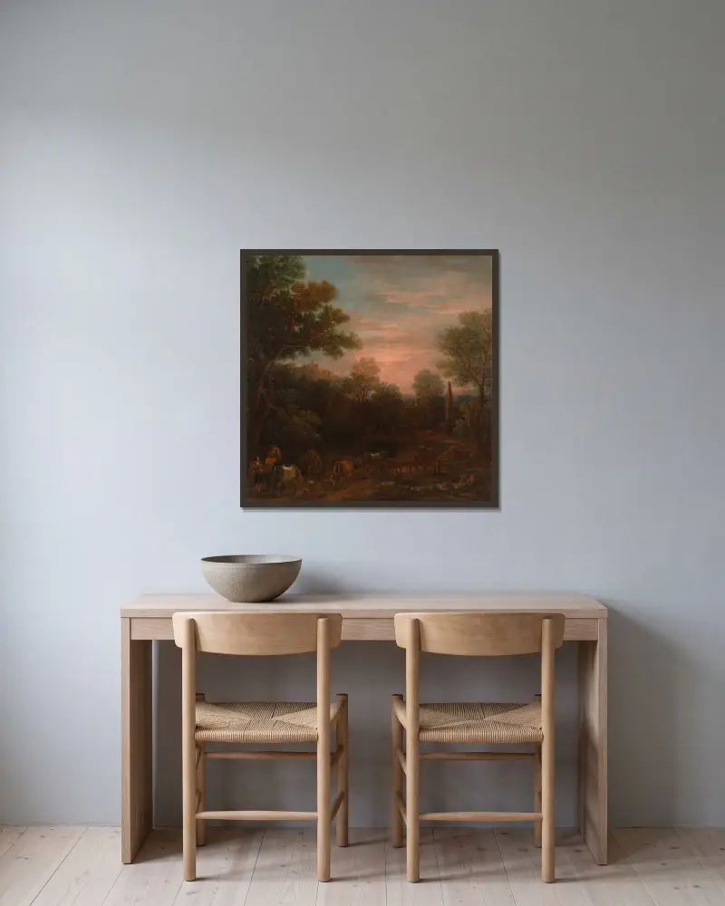 Klassische Landschaft: Abend von John Wootton gerahmt an einer Wand