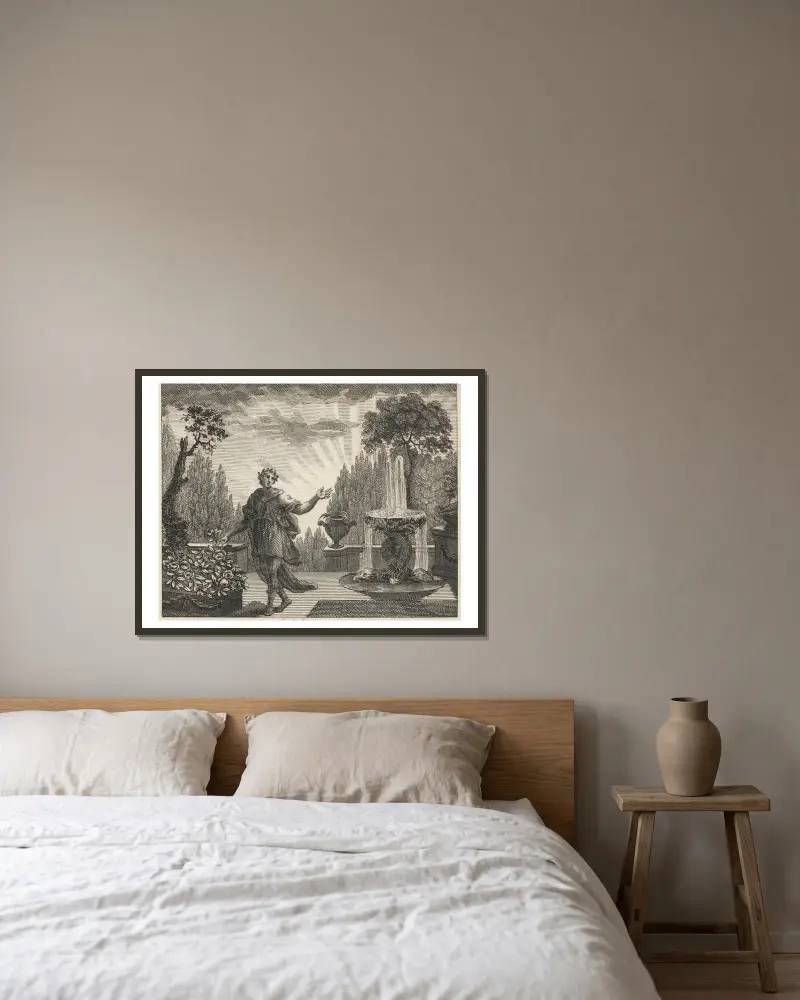 Fabel XLV. Der Dichter und die Rose von John Wootton gerahmt an einer Wand