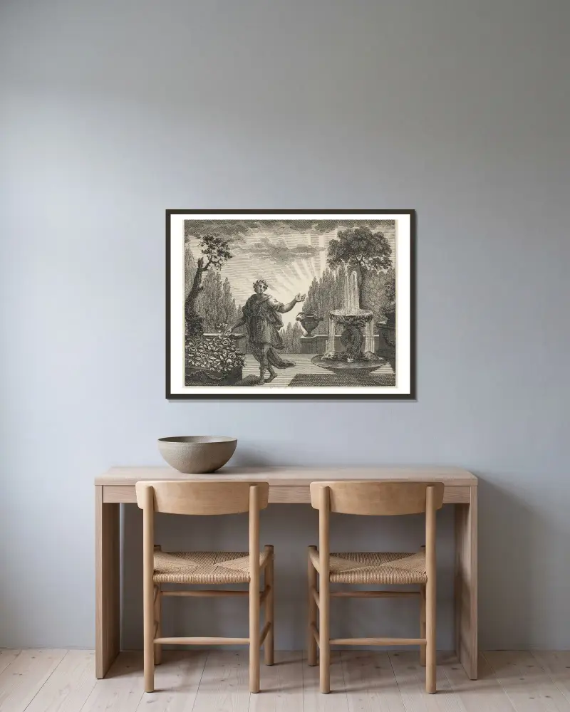 Fabel XLV. Der Dichter und die Rose von John Wootton gerahmt an einer Wand