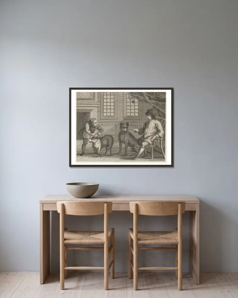 Fabel XXVI. Der Köter und die Dogge von John Wootton gerahmt an einer Wand