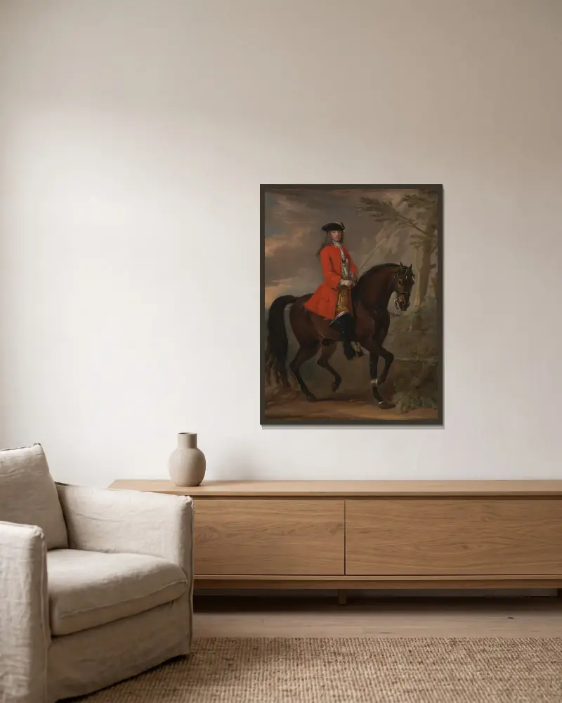 Porträt eines Mannes zu Pferd von John Wootton gerahmt an einer Wand