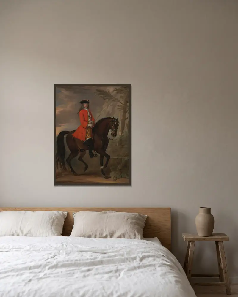 Porträt eines Mannes zu Pferd von John Wootton gerahmt an einer Wand
