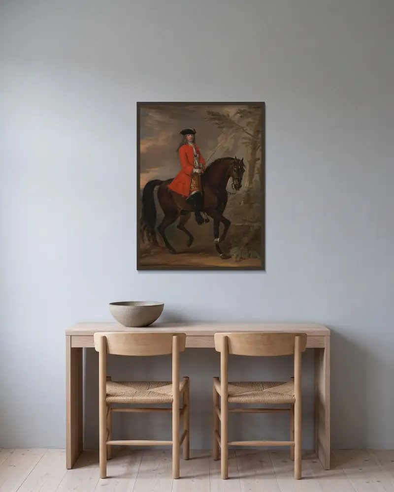 Porträt eines Mannes zu Pferd von John Wootton gerahmt an einer Wand