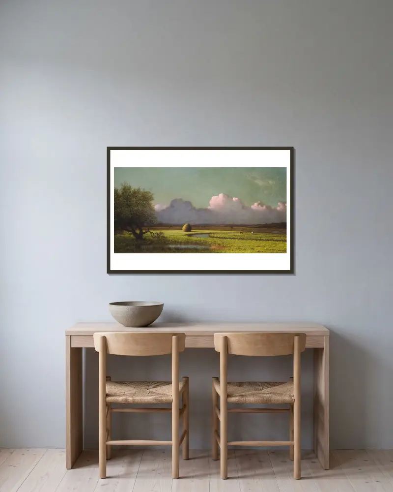 Solljus och skugga – Newburymarskerna av Martin Johnson Heade inramad på en vägg