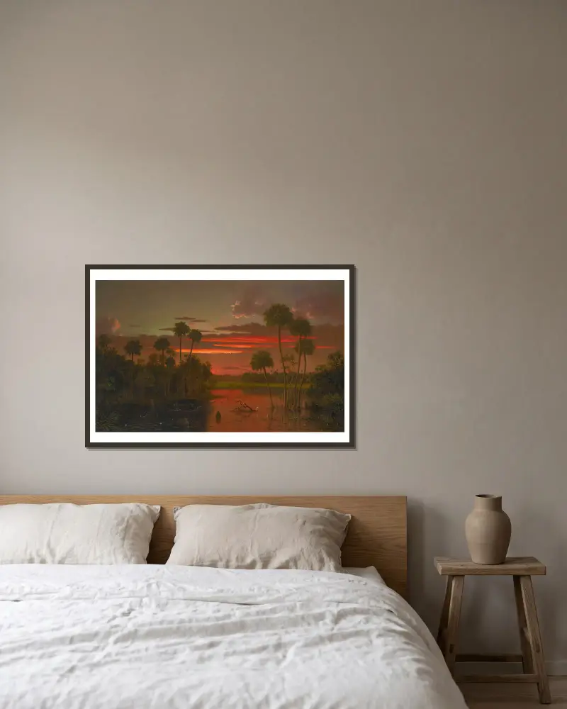 Der große Florida-Sonnenuntergang von Martin Johnson Heade gerahmt an einer Wand