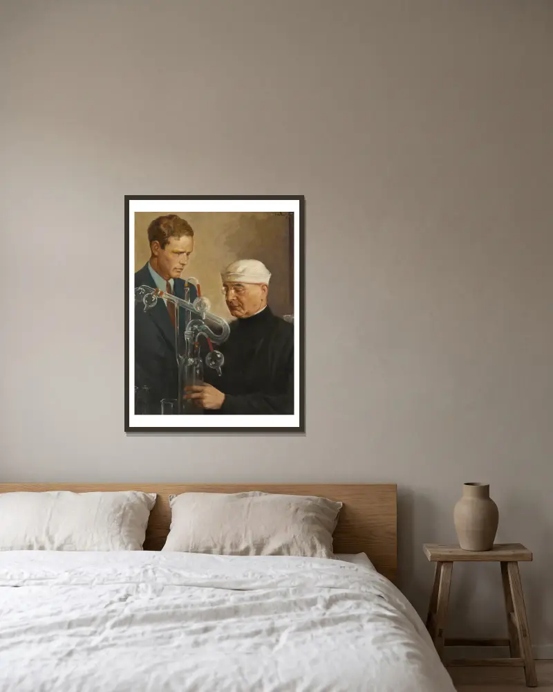 Charles Lindbergh and Alexis Carrel av Samuel Johnson Woolf inramad på en vägg