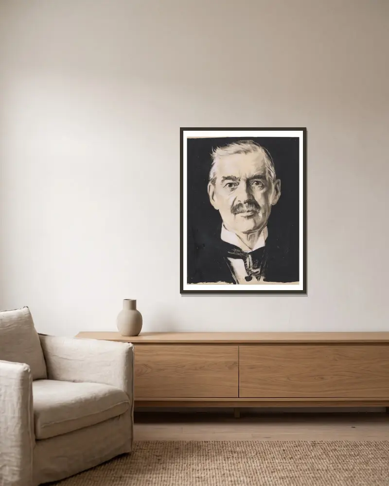 Neville Chamberlain, 1932 von Samuel Johnson Woolf gerahmt an einer Wand