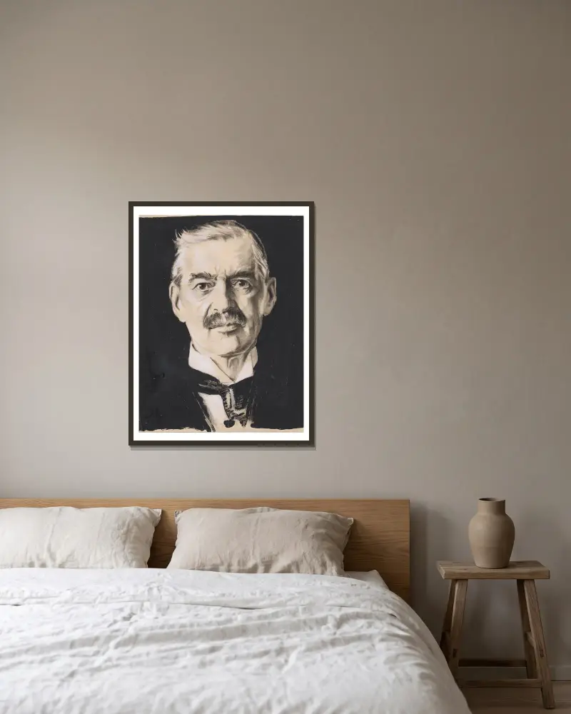 Neville Chamberlain, 1932 von Samuel Johnson Woolf gerahmt an einer Wand