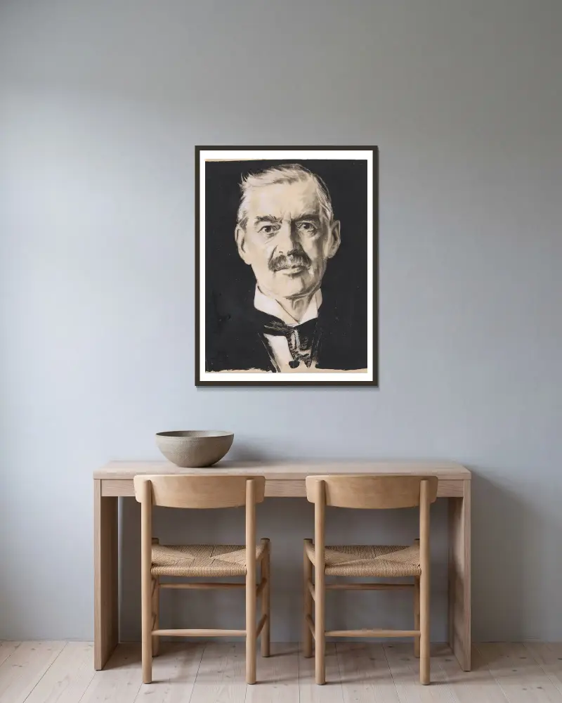 Neville Chamberlain, 1932 von Samuel Johnson Woolf gerahmt an einer Wand