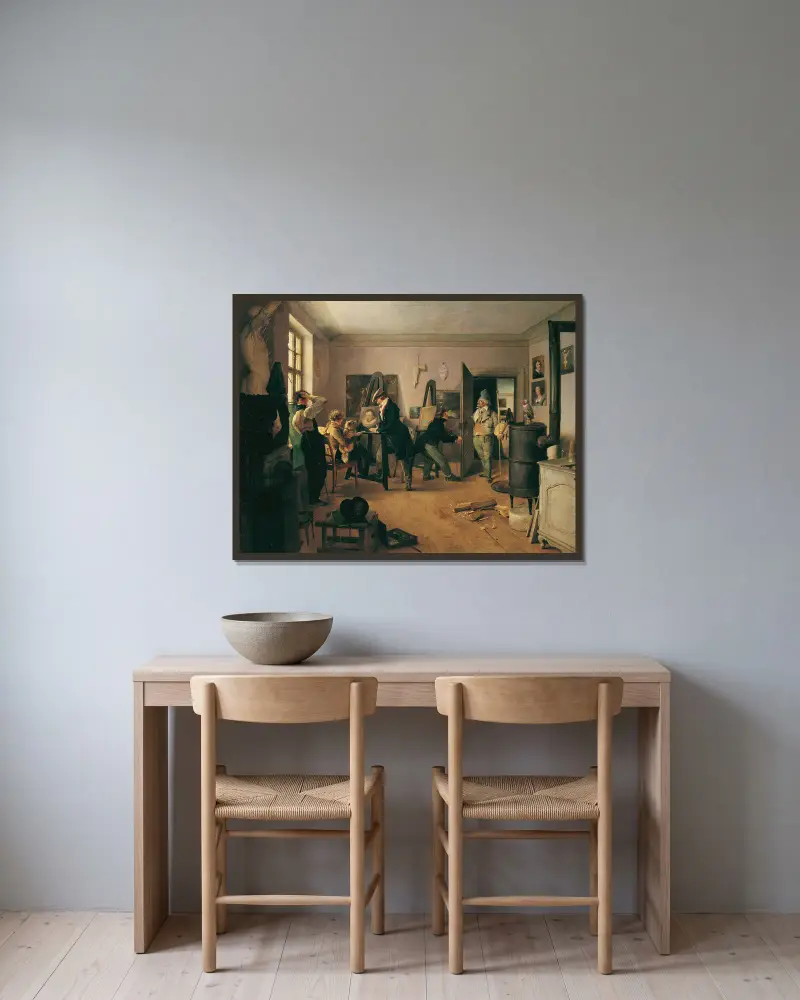 Das Scholarenzimmer av Josef Danhauser inramad på en vägg