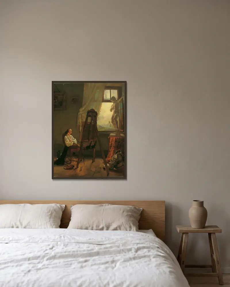 Der eingeschlafene Maler im Atelier av Josef Danhauser inramad på en vägg