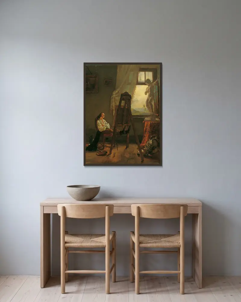 Der eingeschlafene Maler im Atelier av Josef Danhauser inramad på en vägg