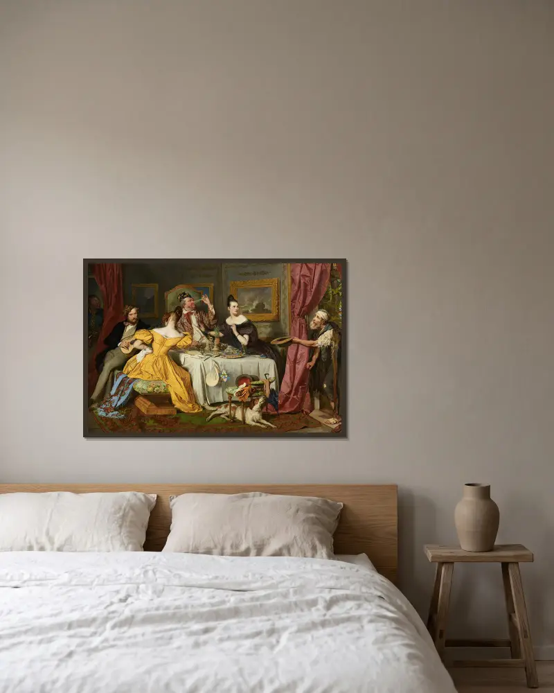 Der reiche Prasser von Josef Danhauser gerahmt an einer Wand