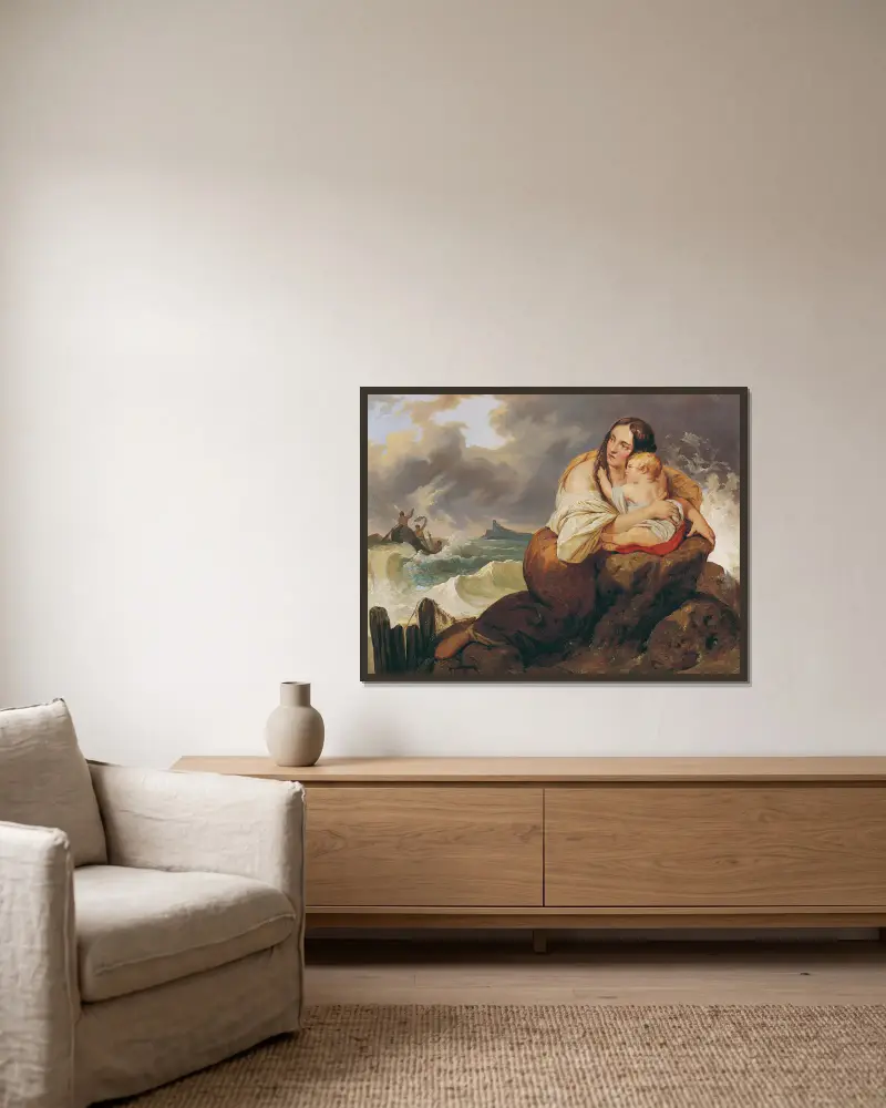 Die Schiffbrüchige von Josef Danhauser gerahmt an einer Wand