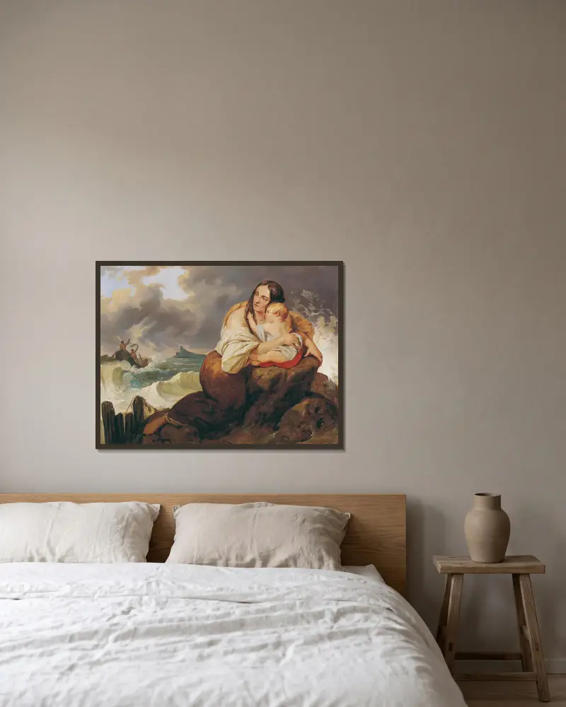 Die Schiffbrüchige von Josef Danhauser gerahmt an einer Wand