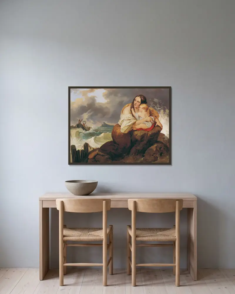 Die Schiffbrüchige von Josef Danhauser gerahmt an einer Wand