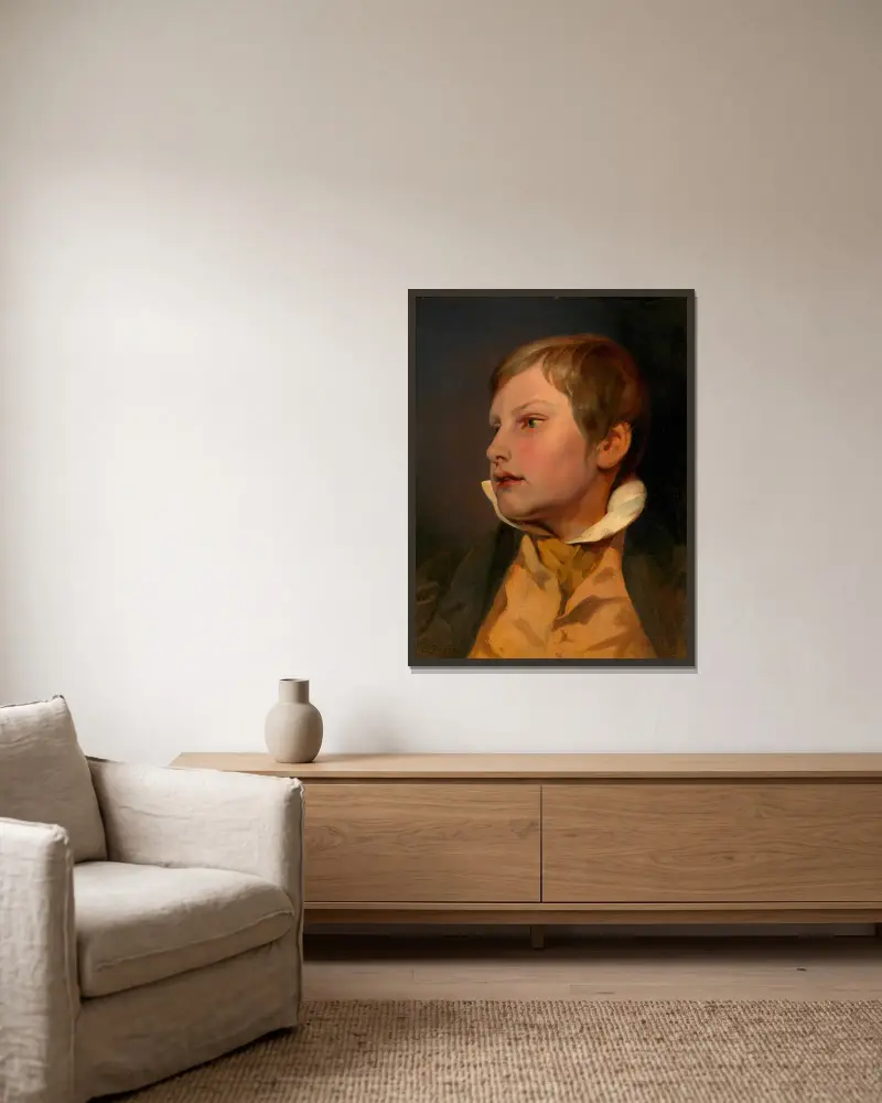 Porträt eines Knaben (Carl Danhauser) av Josef Danhauser inramad på en vägg