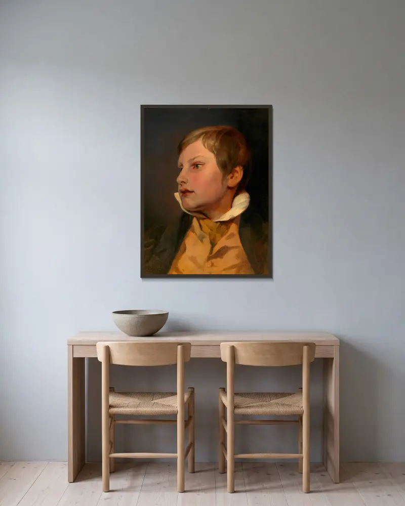 Porträt eines Knaben (Carl Danhauser) av Josef Danhauser inramad på en vägg