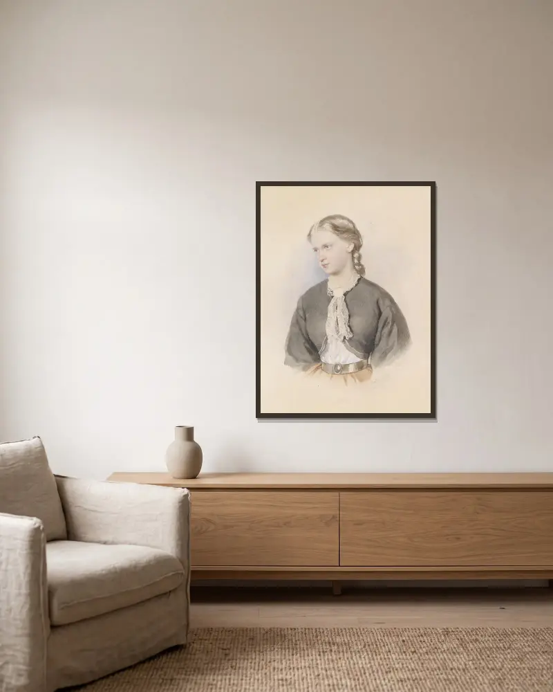 Bildnis eines blonden Mädchens von Josef Kriehuber gerahmt an einer Wand