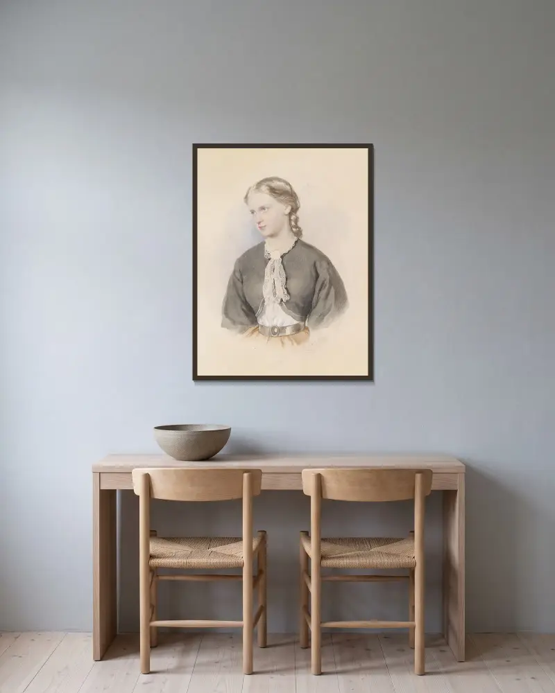 Bildnis eines blonden Mädchens von Josef Kriehuber gerahmt an einer Wand