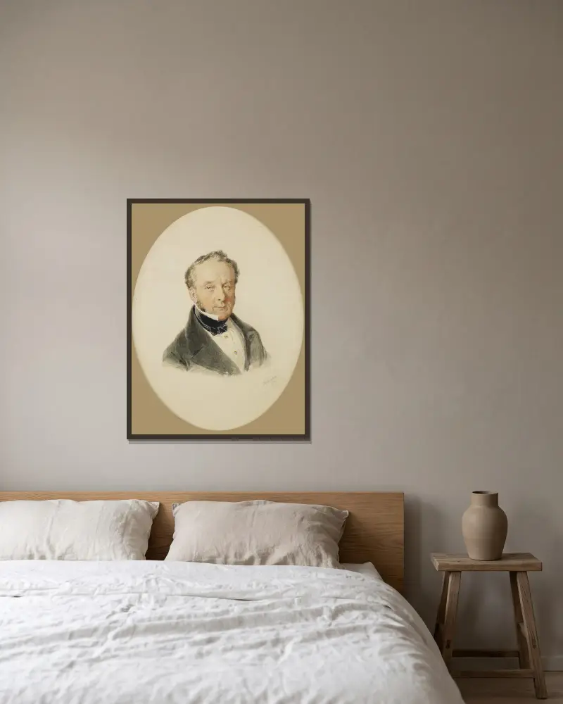 Herrenportrait av Josef Kriehuber inramad på en vägg