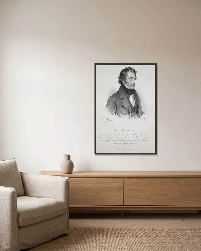 Portrait of Dr. Anton Hayne av Josef Kriehuber inramad på en vägg