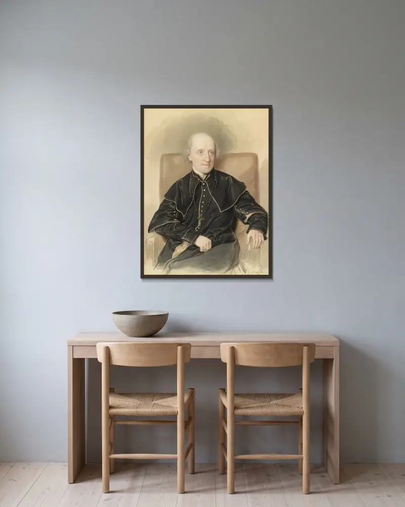 Porträtt av Vinzenz Eduard Milde av Josef Kriehuber inramad på en vägg