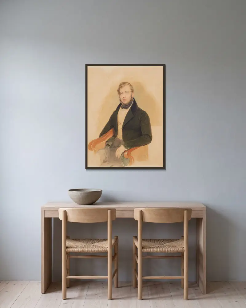 Porträtt av furst Lobkowitz av Josef Kriehuber inramad på en vägg