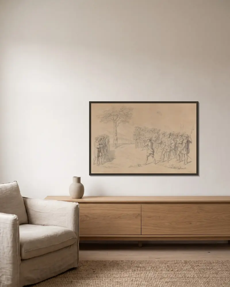 Szene aus Wilhelm Tell von Josef Kriehuber gerahmt an einer Wand