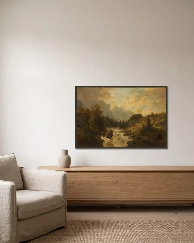 Waldlandschaft von Josef Kriehuber gerahmt an einer Wand