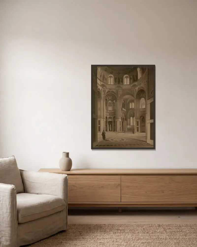 Basilikan San Vitale i Ravenna av Josef Langl inramad på en vägg