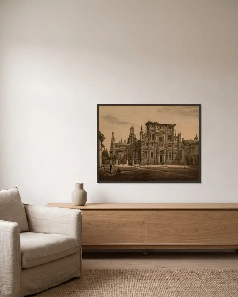 Certosa di Pavia av Josef Langl inramad på en vägg