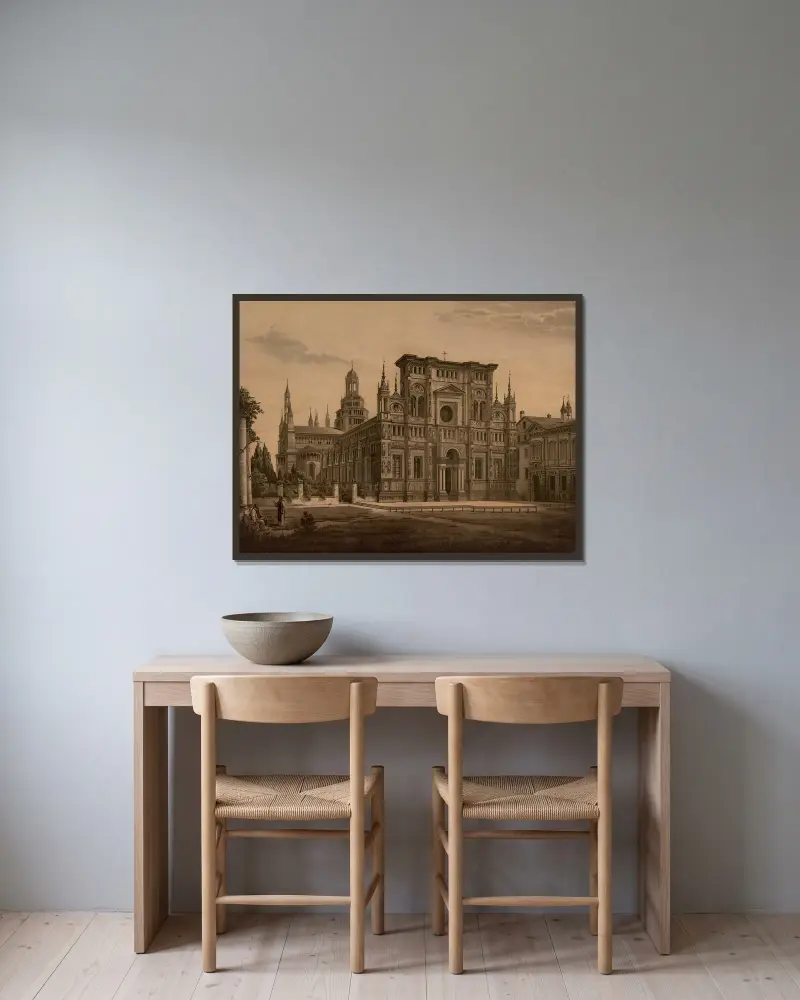 Certosa di Pavia av Josef Langl inramad på en vägg