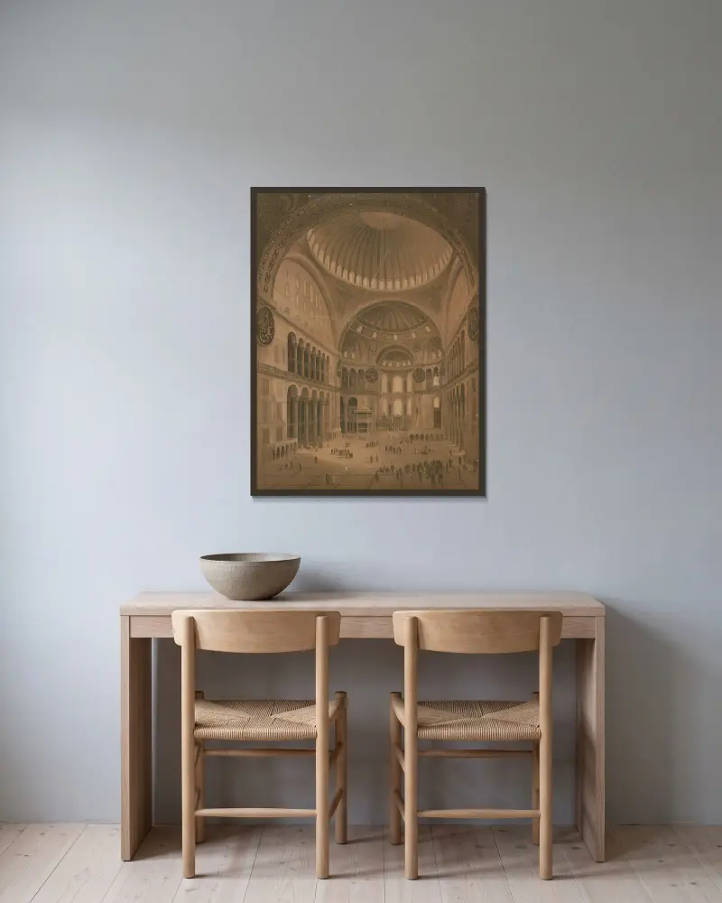 Hagia Sophia in Constantinople av Josef Langl inramad på en vägg