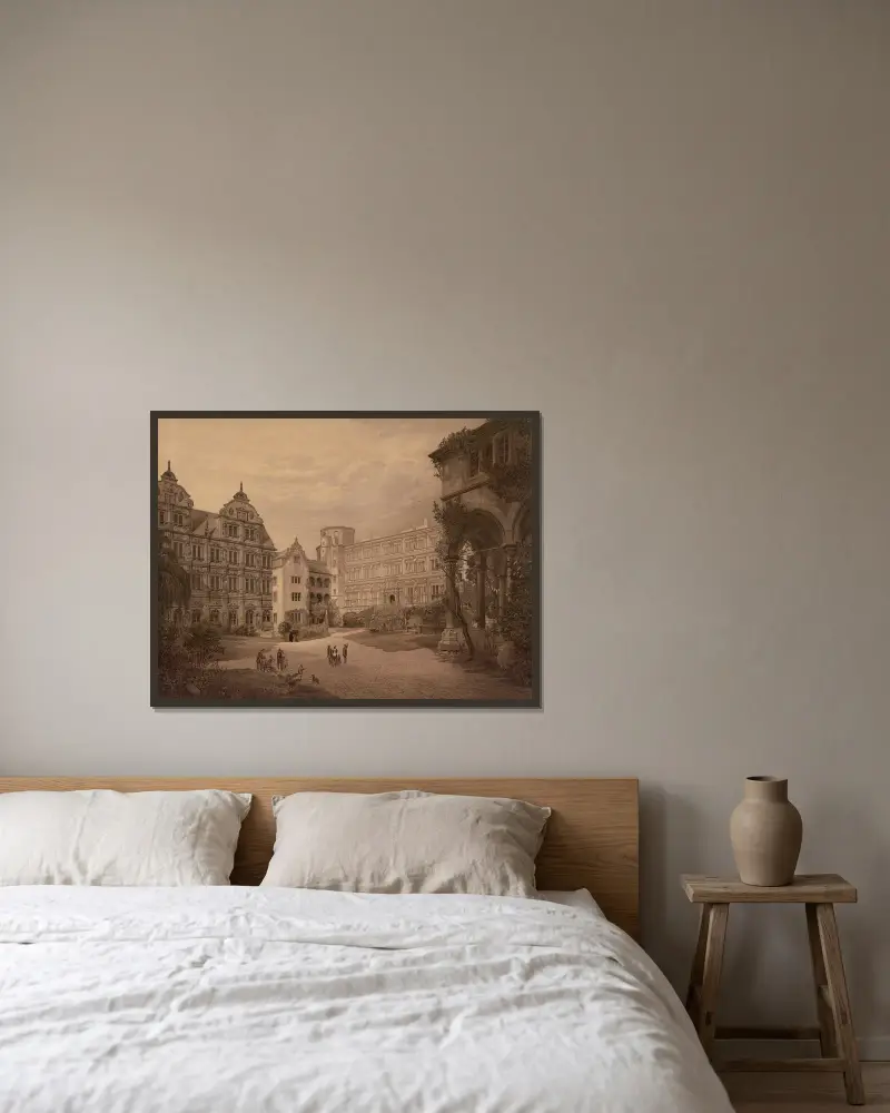 Heidelberg Castle av Josef Langl inramad på en vägg