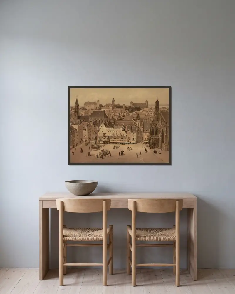 Nuremberg av Josef Langl inramad på en vägg