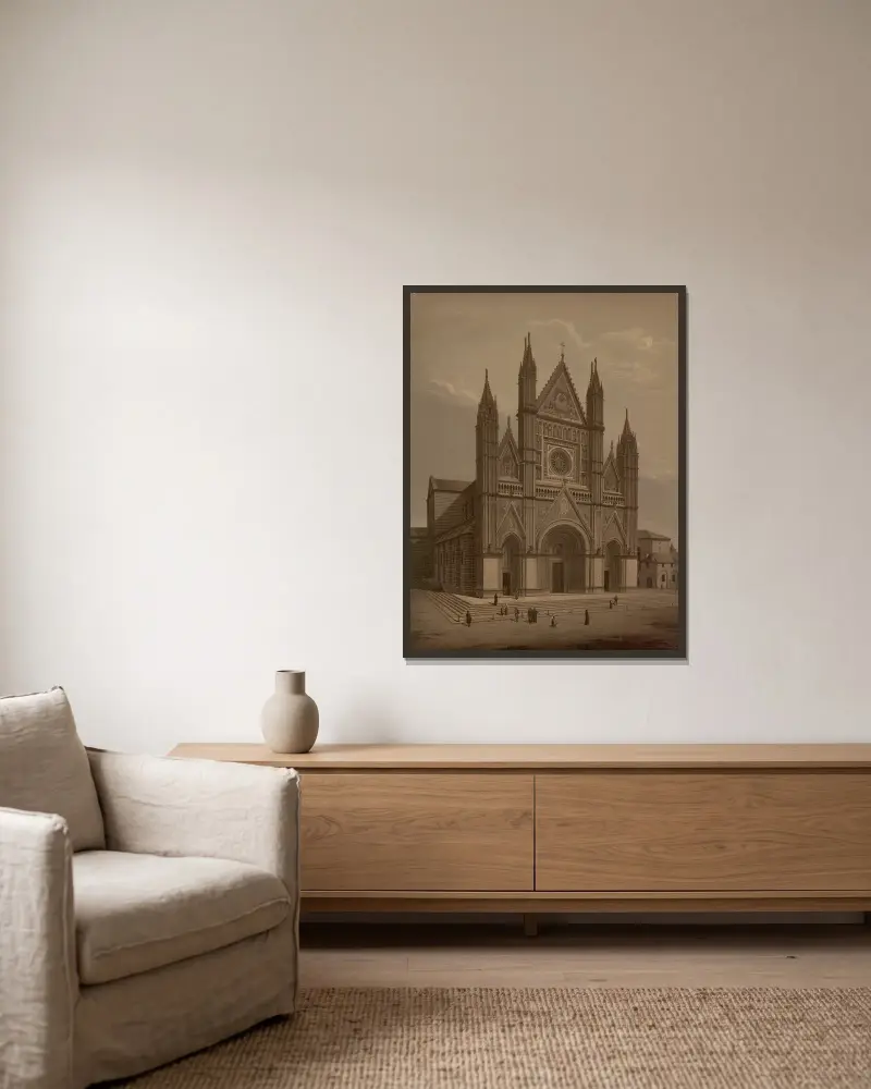 Orvieto Cathedral av Josef Langl inramad på en vägg