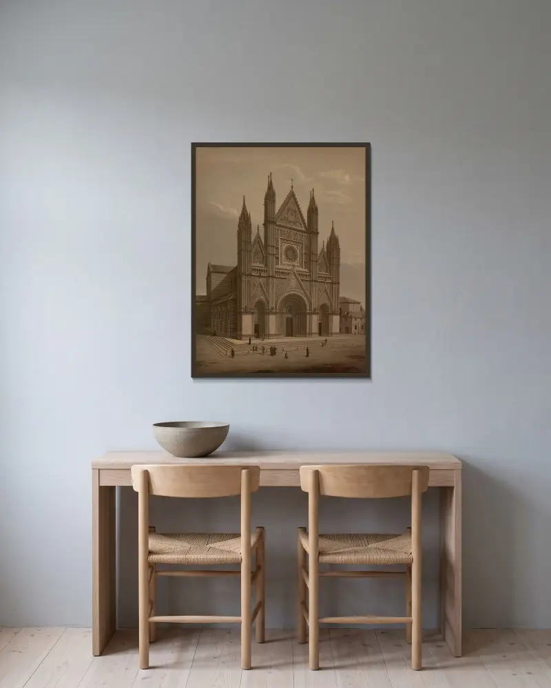 Orvieto Cathedral av Josef Langl inramad på en vägg