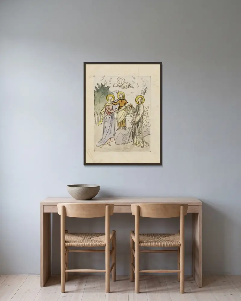 Etude pour un tableau représentant la Sainte Famille av Arthur-Joseph Gueniot inramad på en vägg
