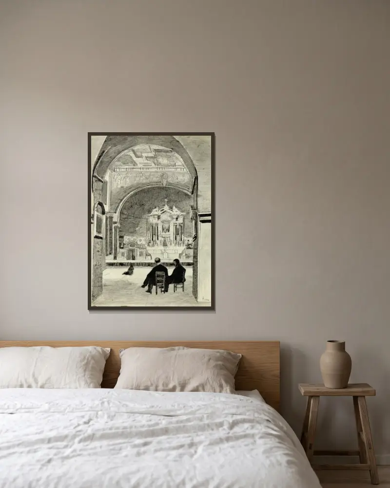 Intérieur d’église à Rome av Arthur-Joseph Gueniot inramad på en vägg