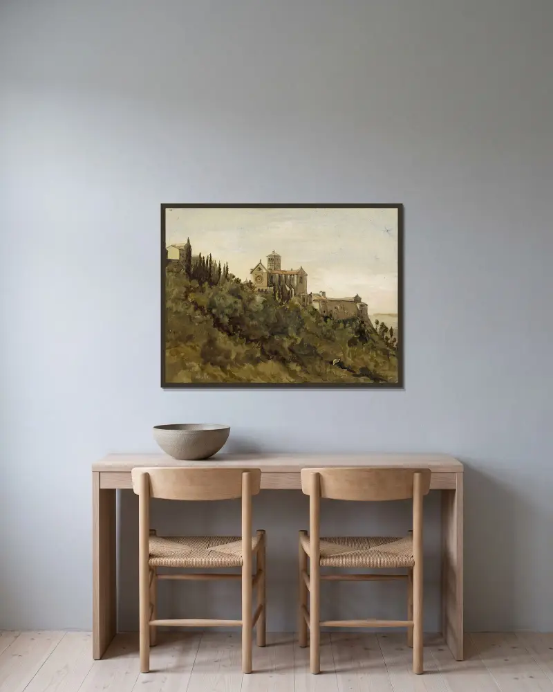 La colline d’Assise av Arthur-Joseph Gueniot inramad på en vägg